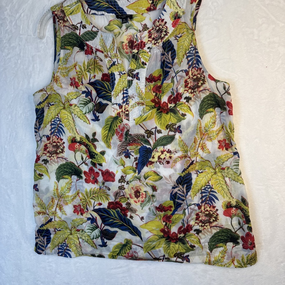Talbots Blouse Sleeveless Floral Tropical Cotton Womens Medium Petite MP